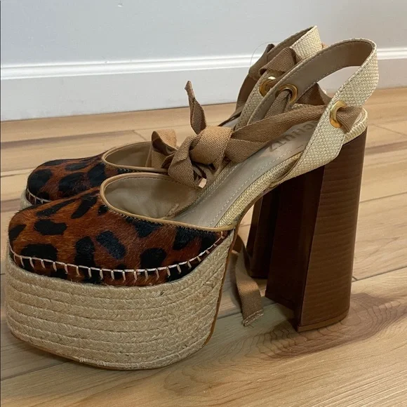 SCHUTZ Leopard-Print Espadrille Platform Wedges in Brown - Picture 3 of 6